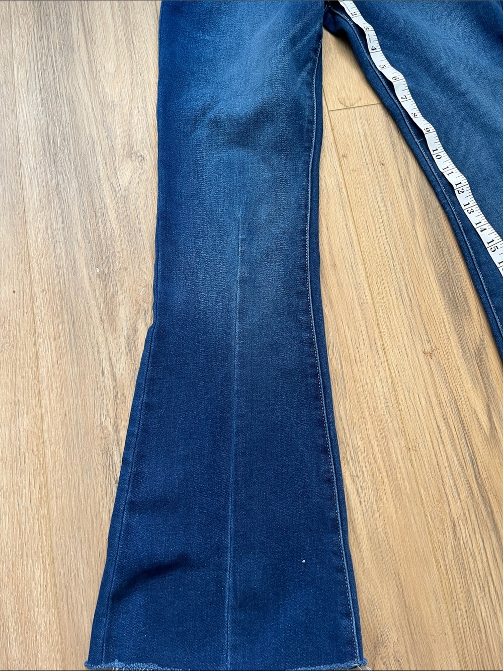 EUC KanCan Dark Indigo High-Rise Flare Jeans with Frayed Hem - Picture 8 of 11
